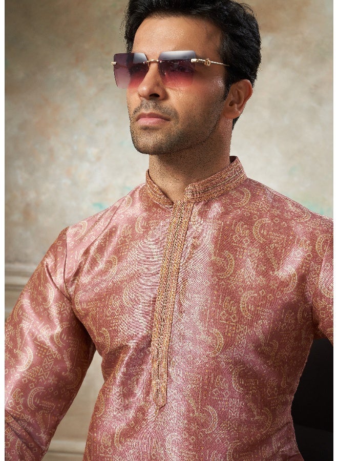 OUTLUK Pink Silk Kurta for Men - Image 2